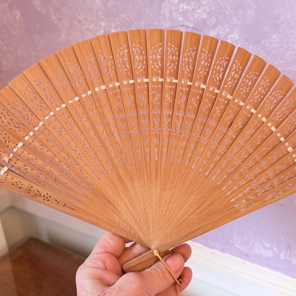 Set of Three Vintage Asian Inspired Decorative Folding Fans - Black Beige Cream main image 8